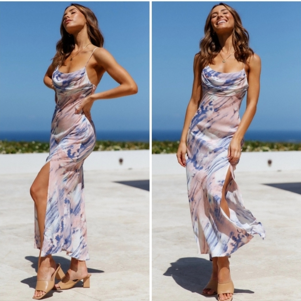 Hello Molly Pink and Blue Marble Slip Midi Dress